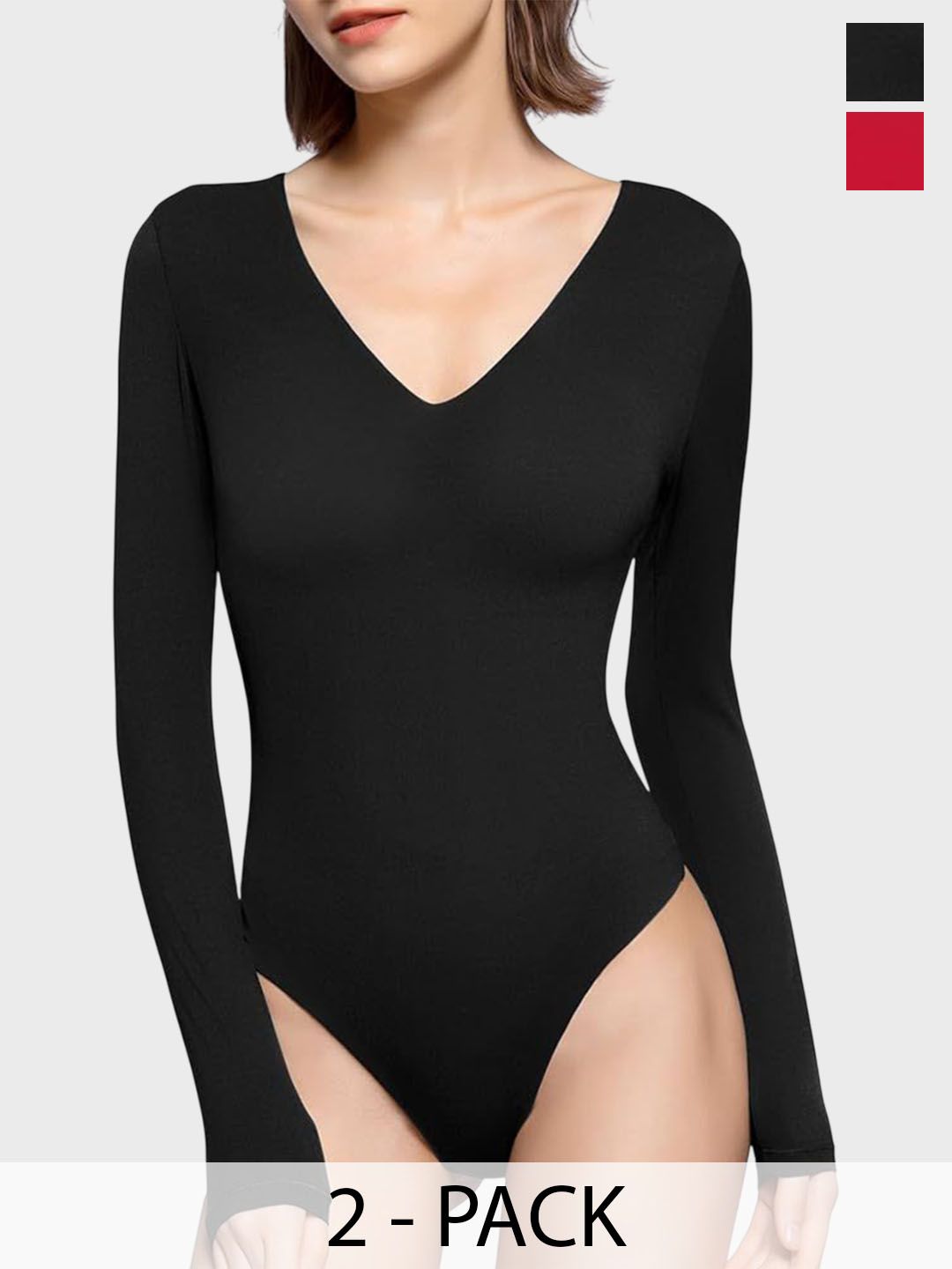 TRENDY ERA Pack Of 2 Ribbed V-Neck Bodysuit-picture-24