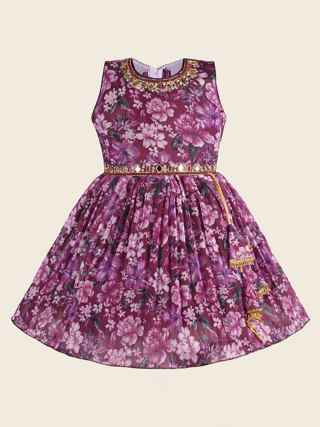 Wish Karo Girls Floral Print Chiffon Fit & Flare Dress-picture-31