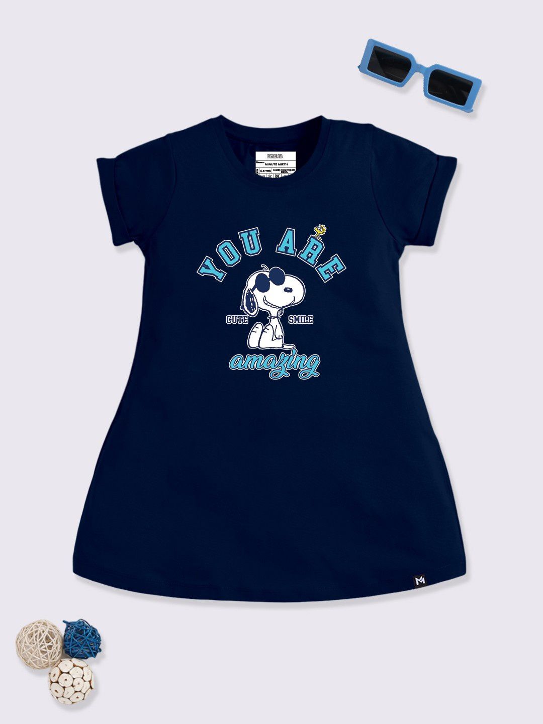 YK X Minute Mirth Girls Peanuts Printed Cotton T-shirt Dress-image-9