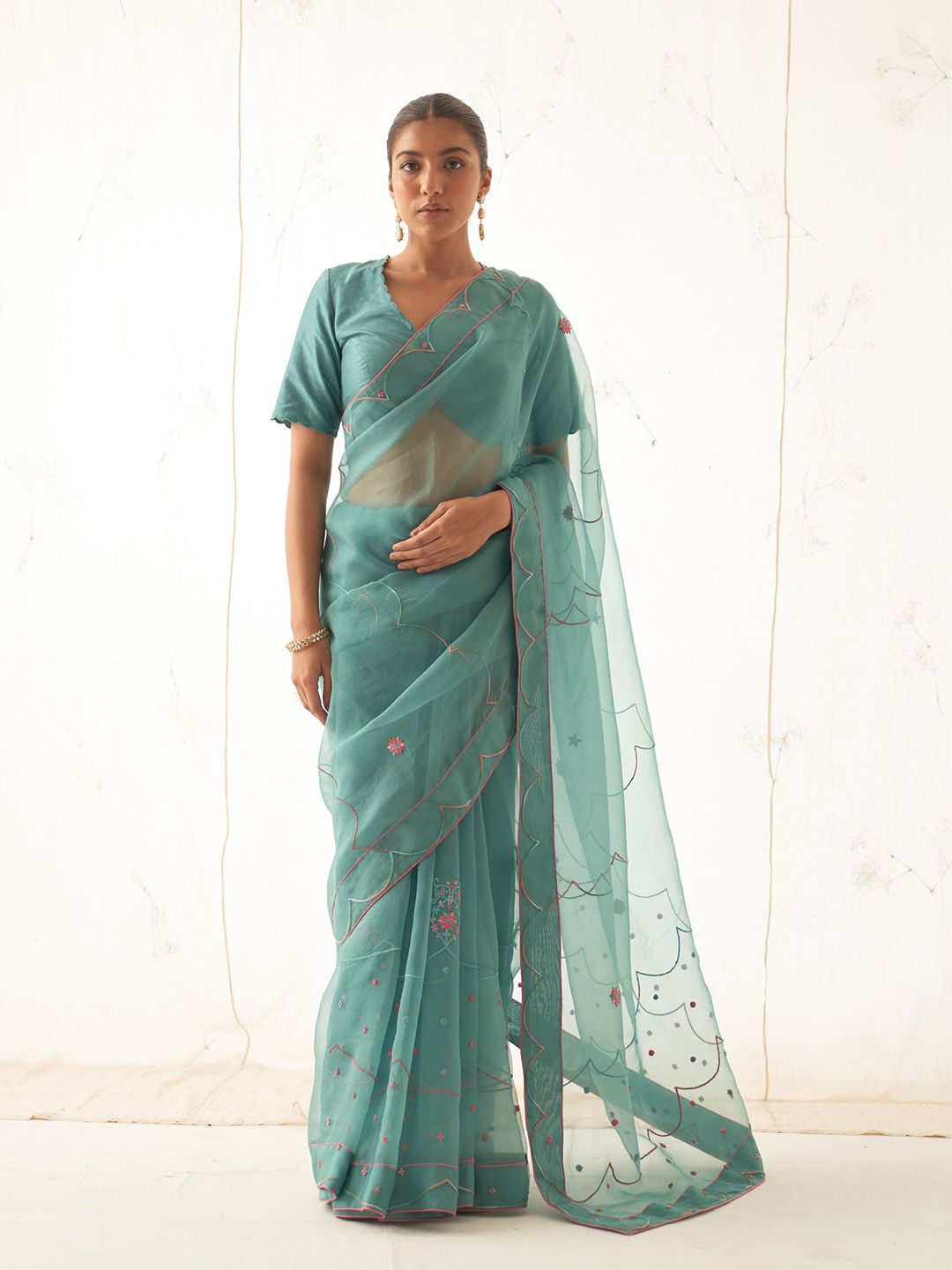JANKI INDIA Floral Embroidered Silk Blend Saree-picture-11