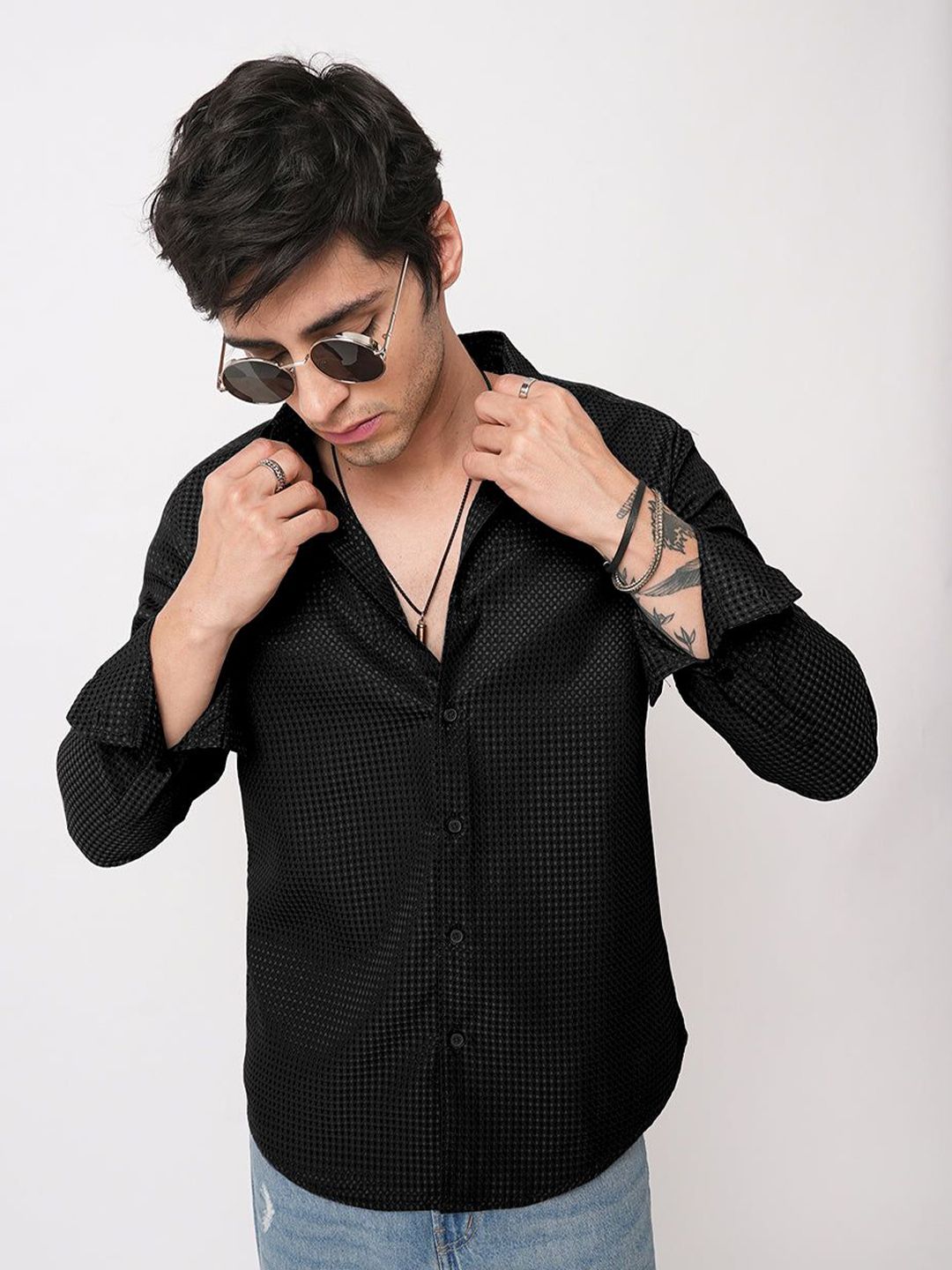 INDICLUB Men Textured Spread Collar Regular Fit Casual Shirt-picture-41