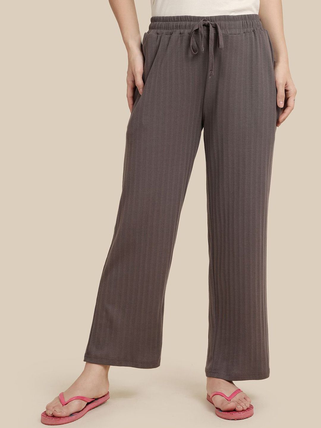 TWIN BIRDS Women Elephant Grey Textured Cotton Night Pant-picture-11