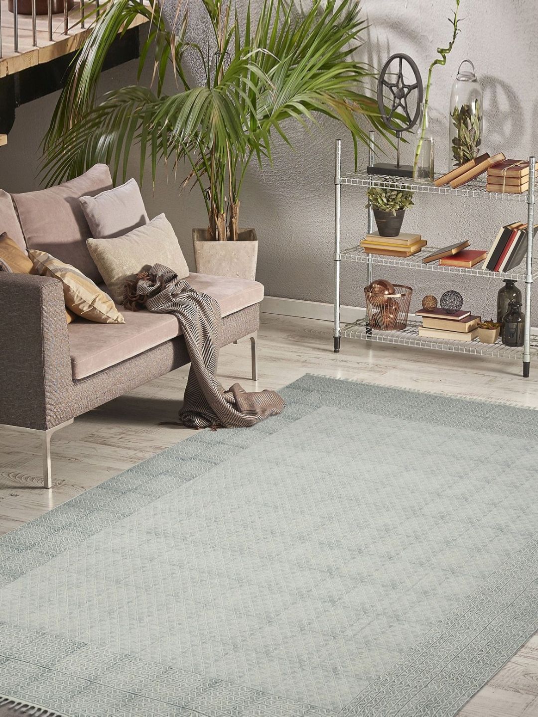 saraswatii global Dune Blue & Grey Geometric Printed Tufted Cotton Carpet-picture-43