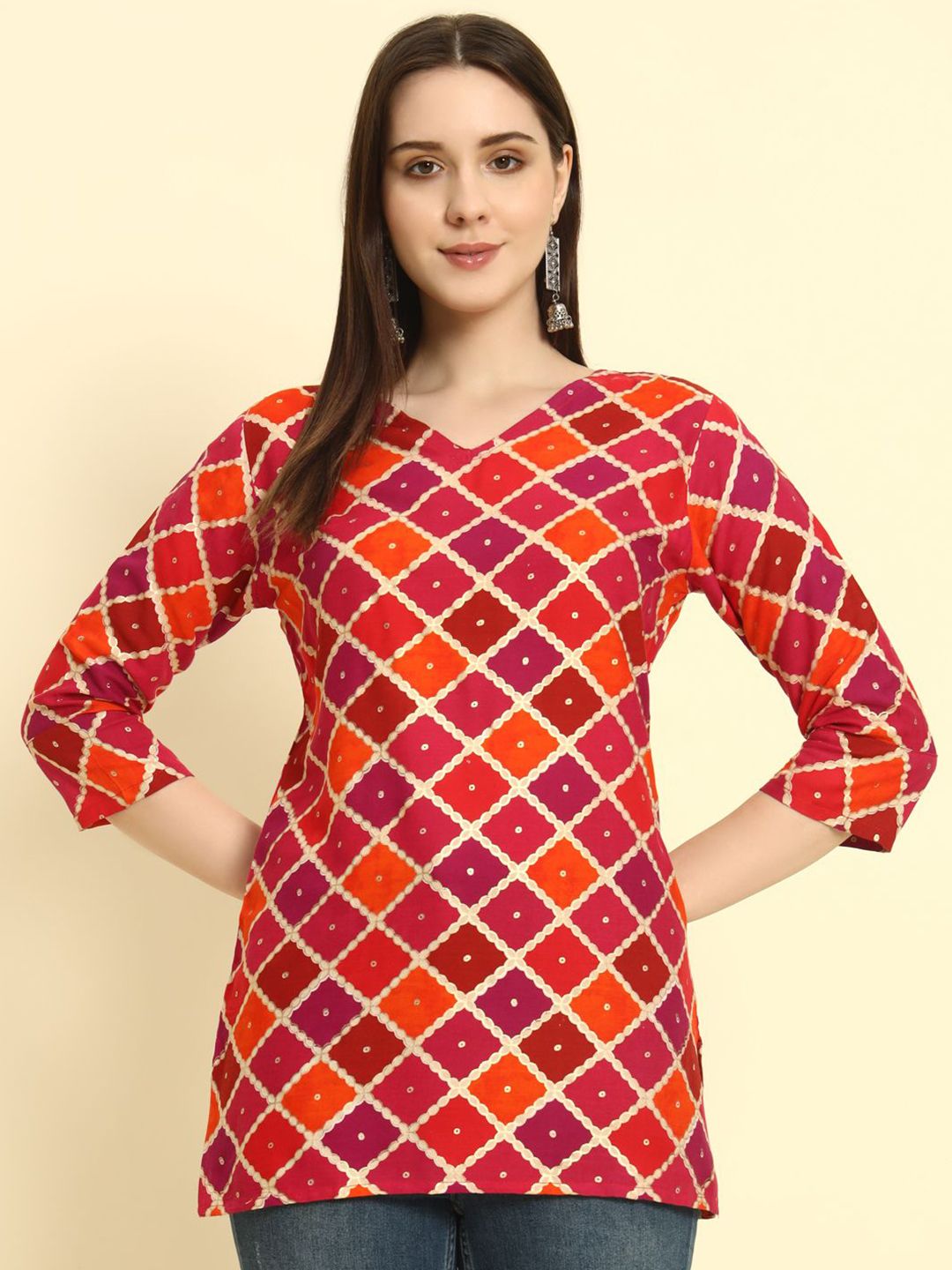 Mialo fashion Geometric Printed V-Neck Kurti-picture-11