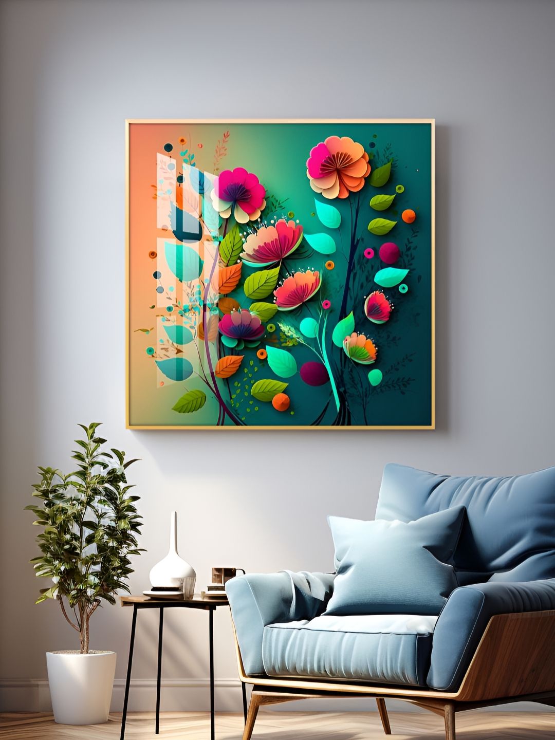 THE NEXT DECOR Colorful Bloom Serenity Glass Finish Square Wall Art-picture-37