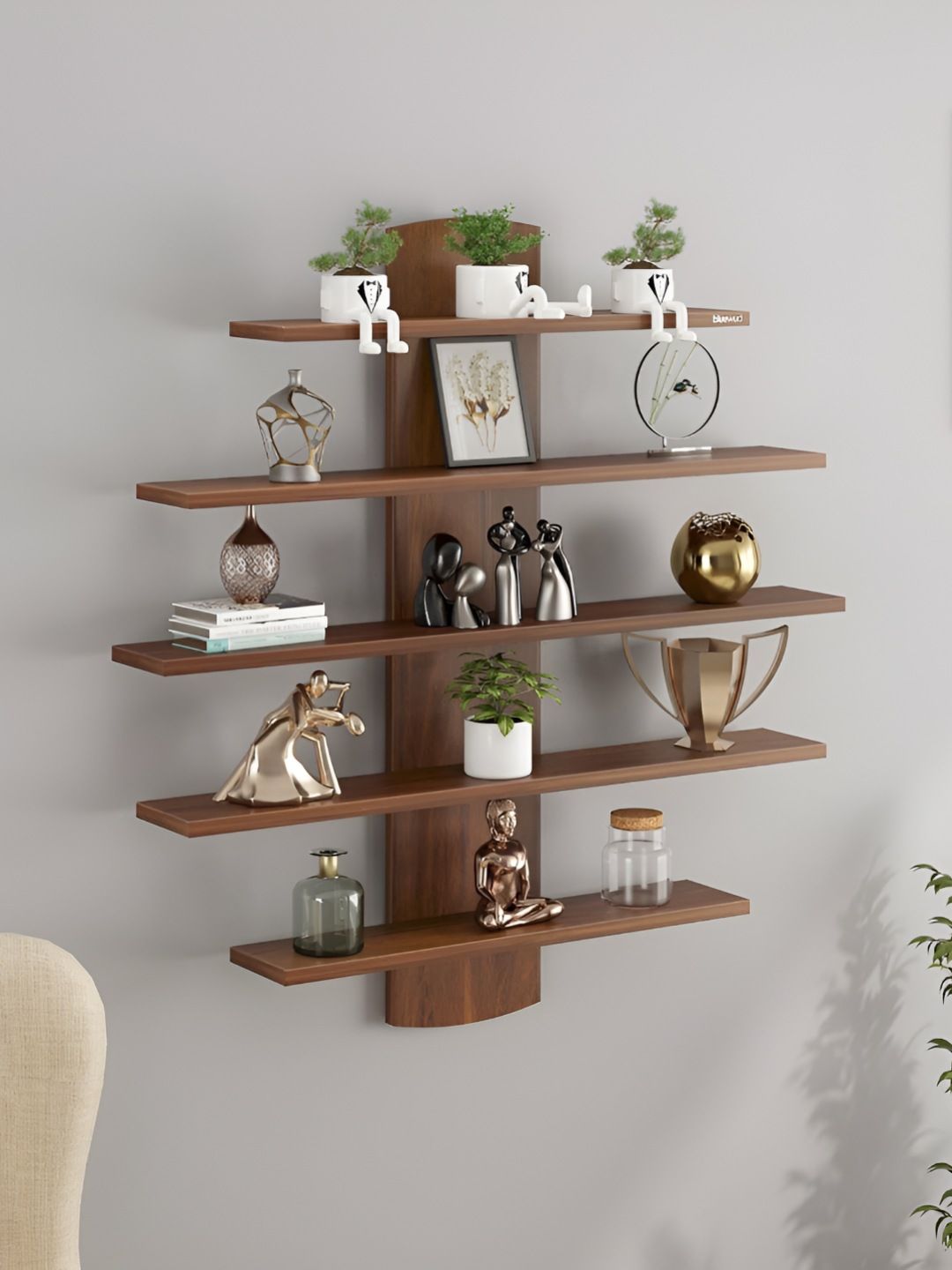 bluewud Caselle Brown Wooden Wall Book Shelf