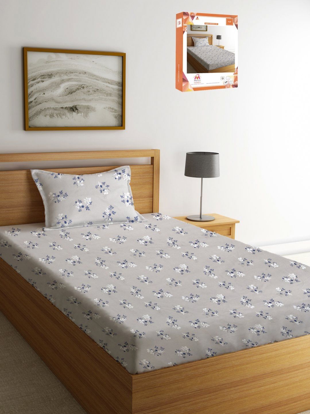 Myntra Elegant Homes Grey & White Floral 300 TC Single Bedsheet 220X150 cm-picture-40