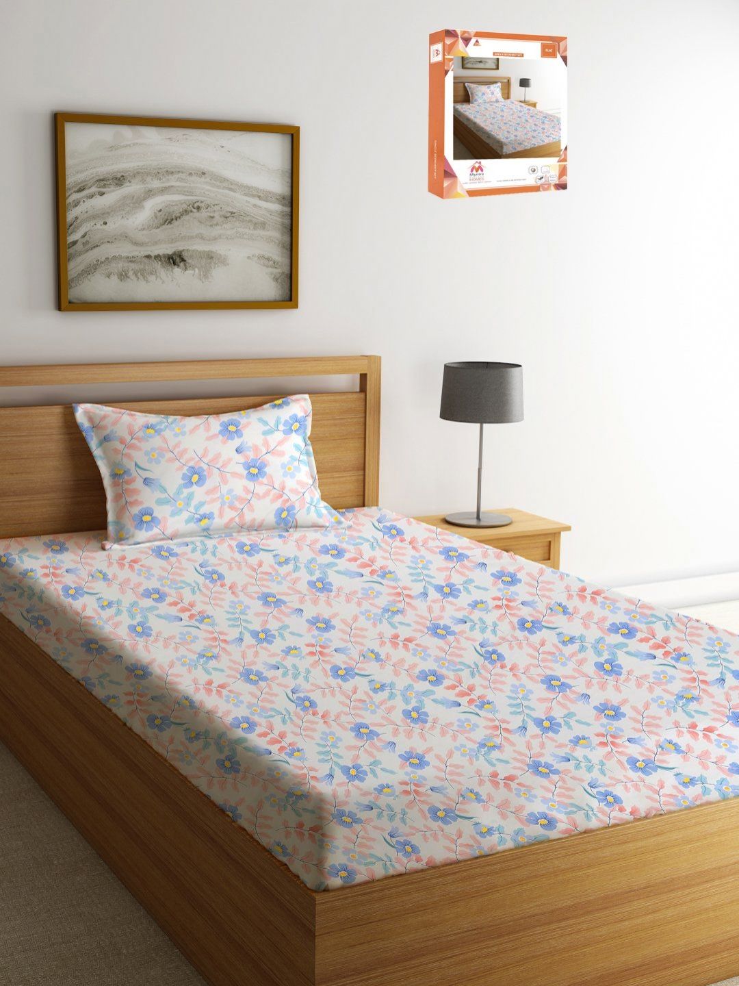 Myntra Elegant Homes White & Pink Printed 300 TC Single Bedsheet Set 2.20 m x 1.50 m-picture-27
