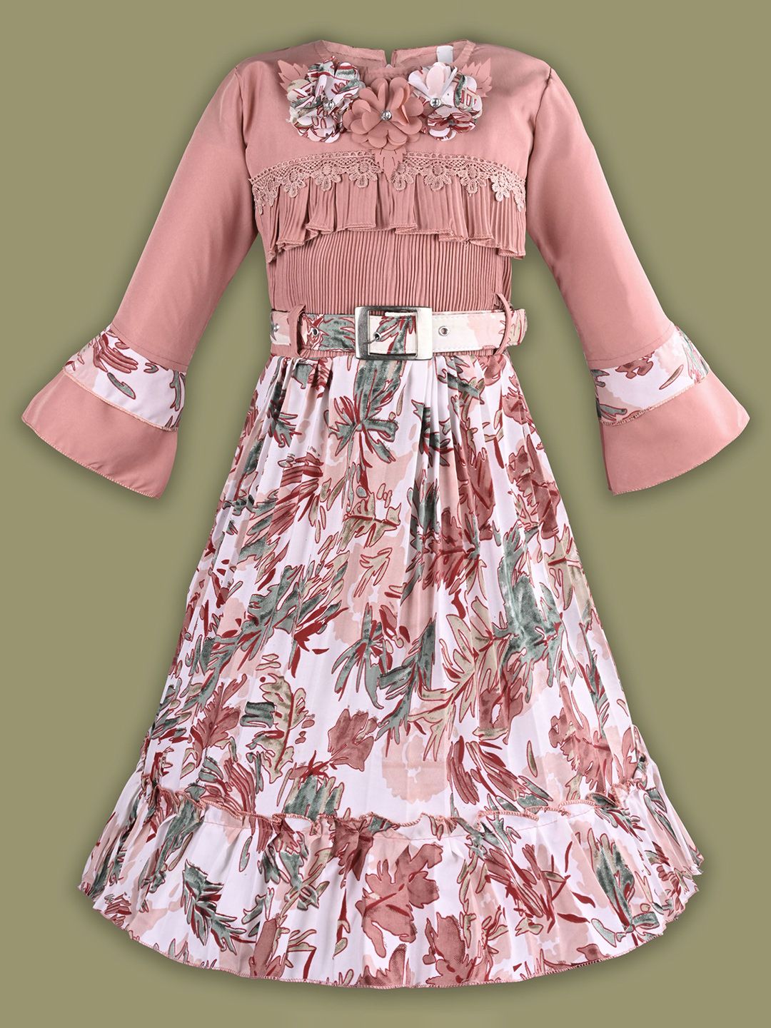 Wish Karo Girls Floral Print Satin Fit & Flare Dress-picture-32