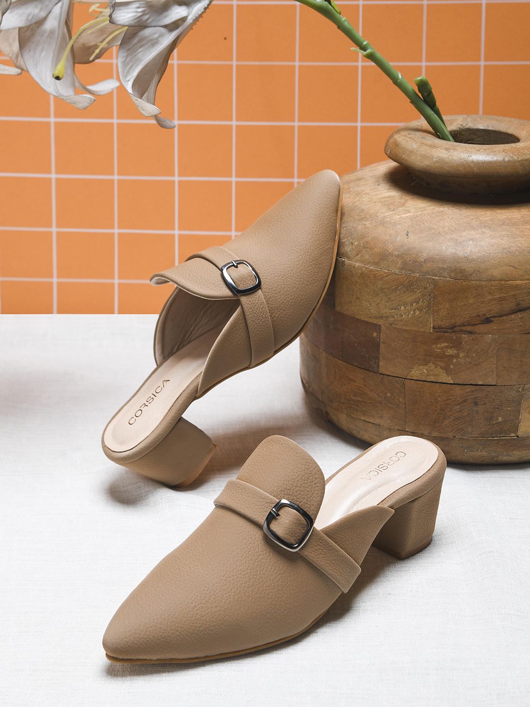 CORSICA Women Pointed Toe Block Mules with Buckles-picture-46