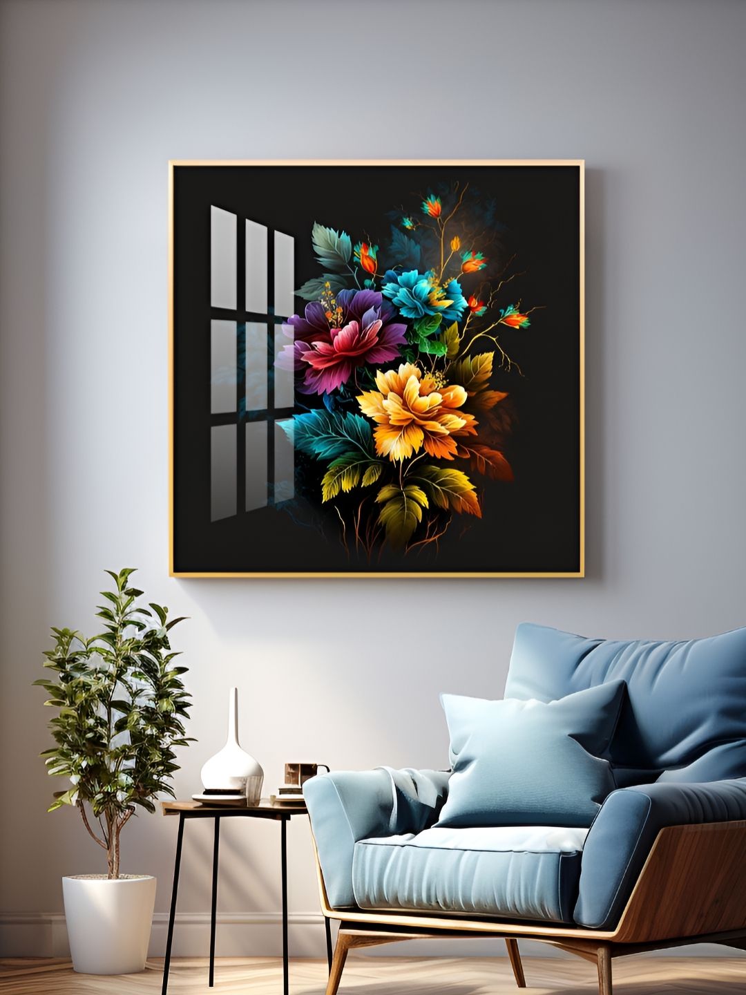 THE NEXT DECOR Dark Floral Symphony Glass Finish Square Wall Art-picture-39