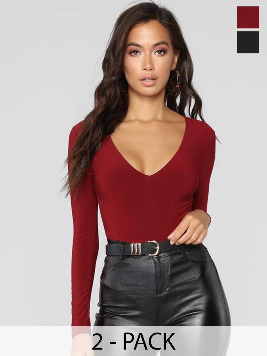 TRENDY ERA Pack Of 2 Ribbed V-Neck Bodysuit