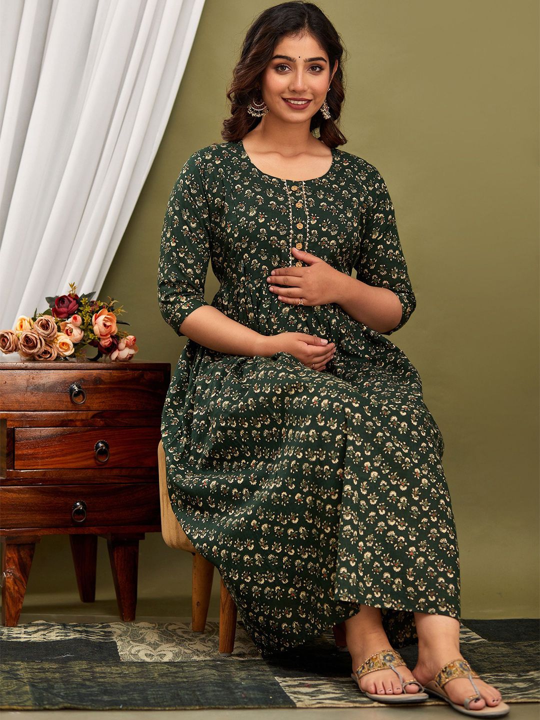 BAESD Women Floral Print Maternity Maxi Dress-picture-35