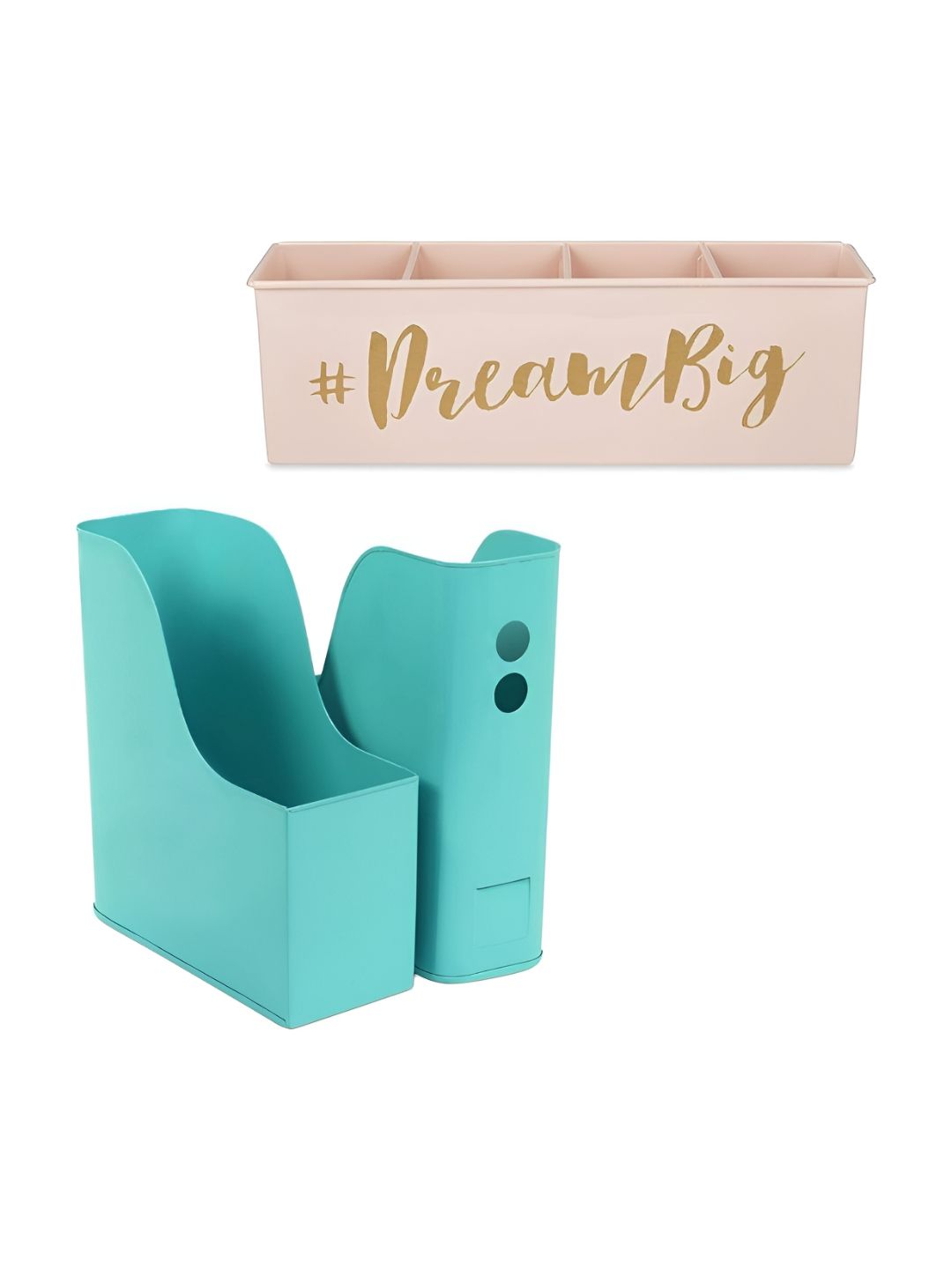 Living With Elan 3-Pcs Green & Pink Metal Organizer File Holder