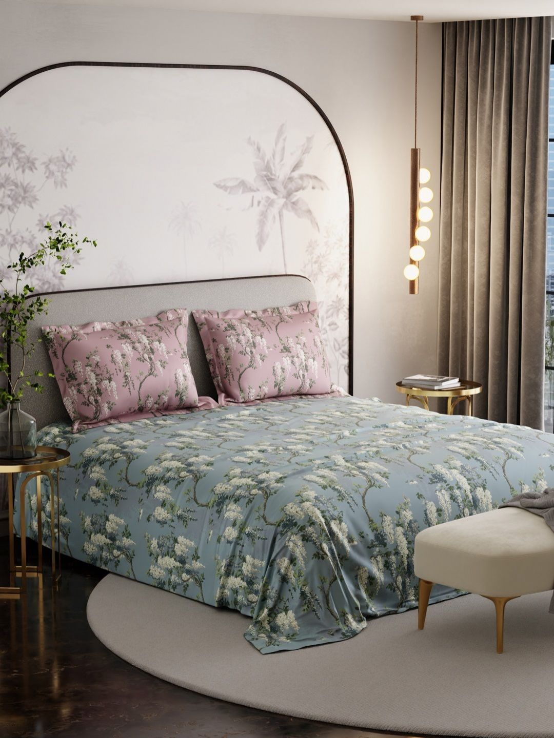 Stoa Paris French Bloom Blue Floral Printed 300 TC King Cotton Bedsheet Set 2.74m x 2.74m-image-47