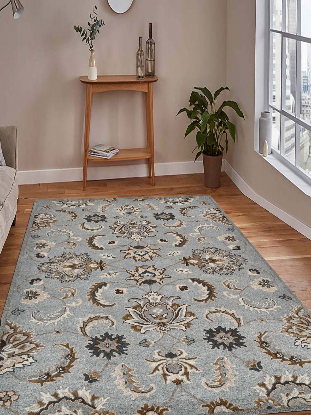 saraswatii global Grey & Brown Floral Anti-Skid Woollen Carpet-picture-42
