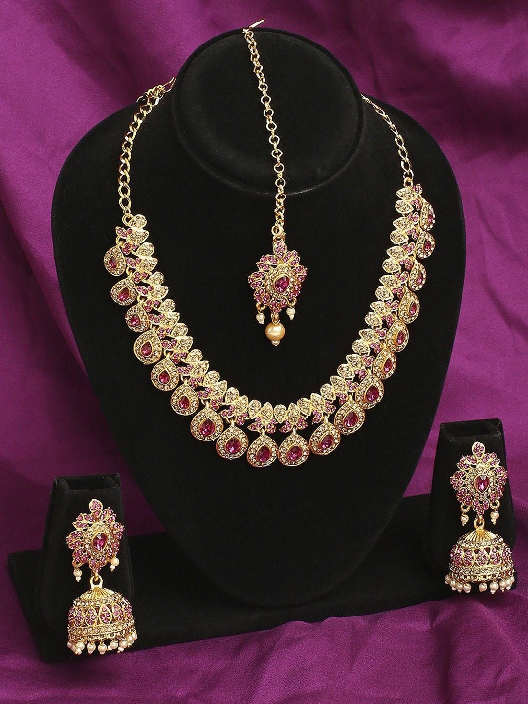 VATSALYA creation Alloy Silver Pink Jewellery Set-picture-15