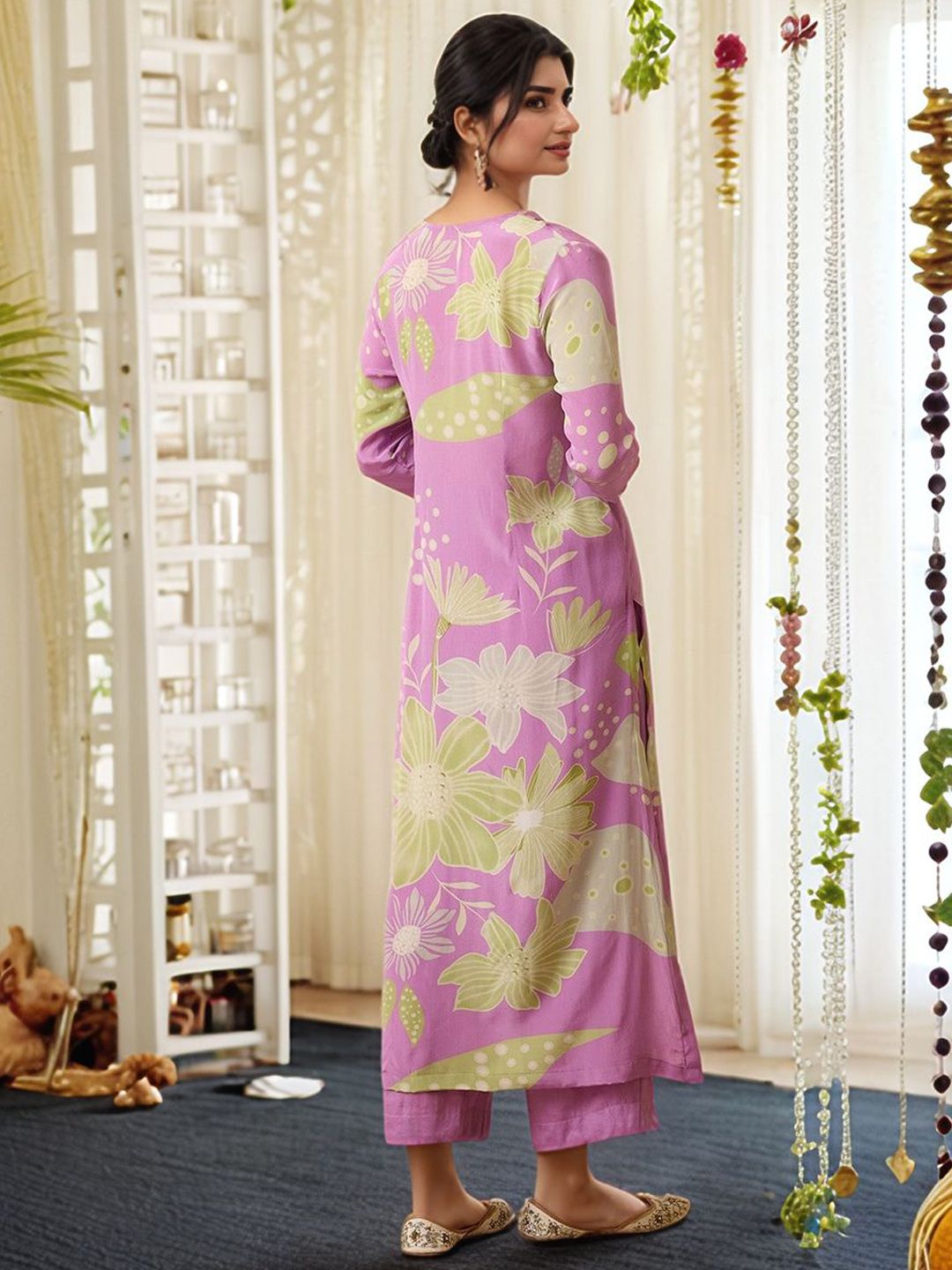 Red Floral Printed V-Neck A-Line Kurta with Palazzo main image 0
