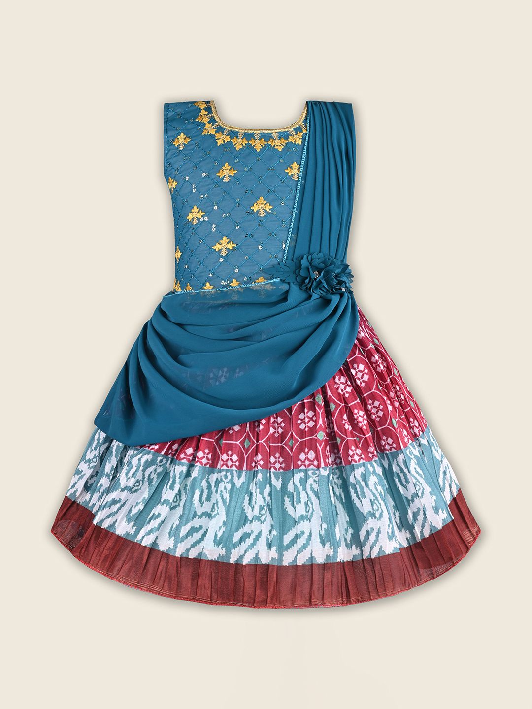 Wish Karo Girls Floral Print Georgette Fit & Flare Dress-picture-30