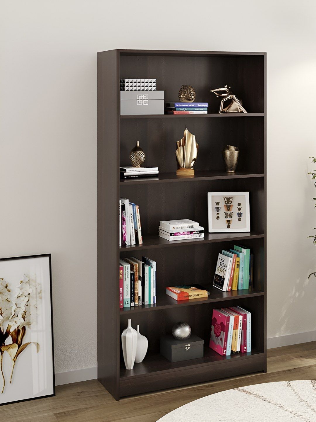 bluewud Alex Brown 5 Tier Bookshelf Cabinet Organizer