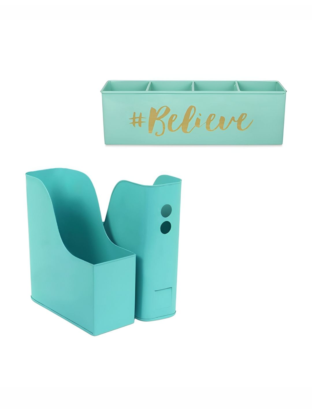 Living With Elan 3-Pcs Sea Green Office Study Table Motivational Quotes Magazine Holder