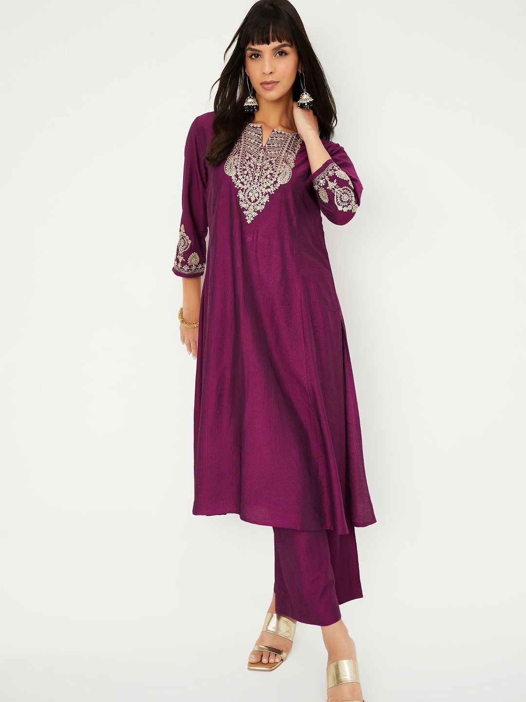 Max Women Solid Embroidered Kurta with Palazzos
