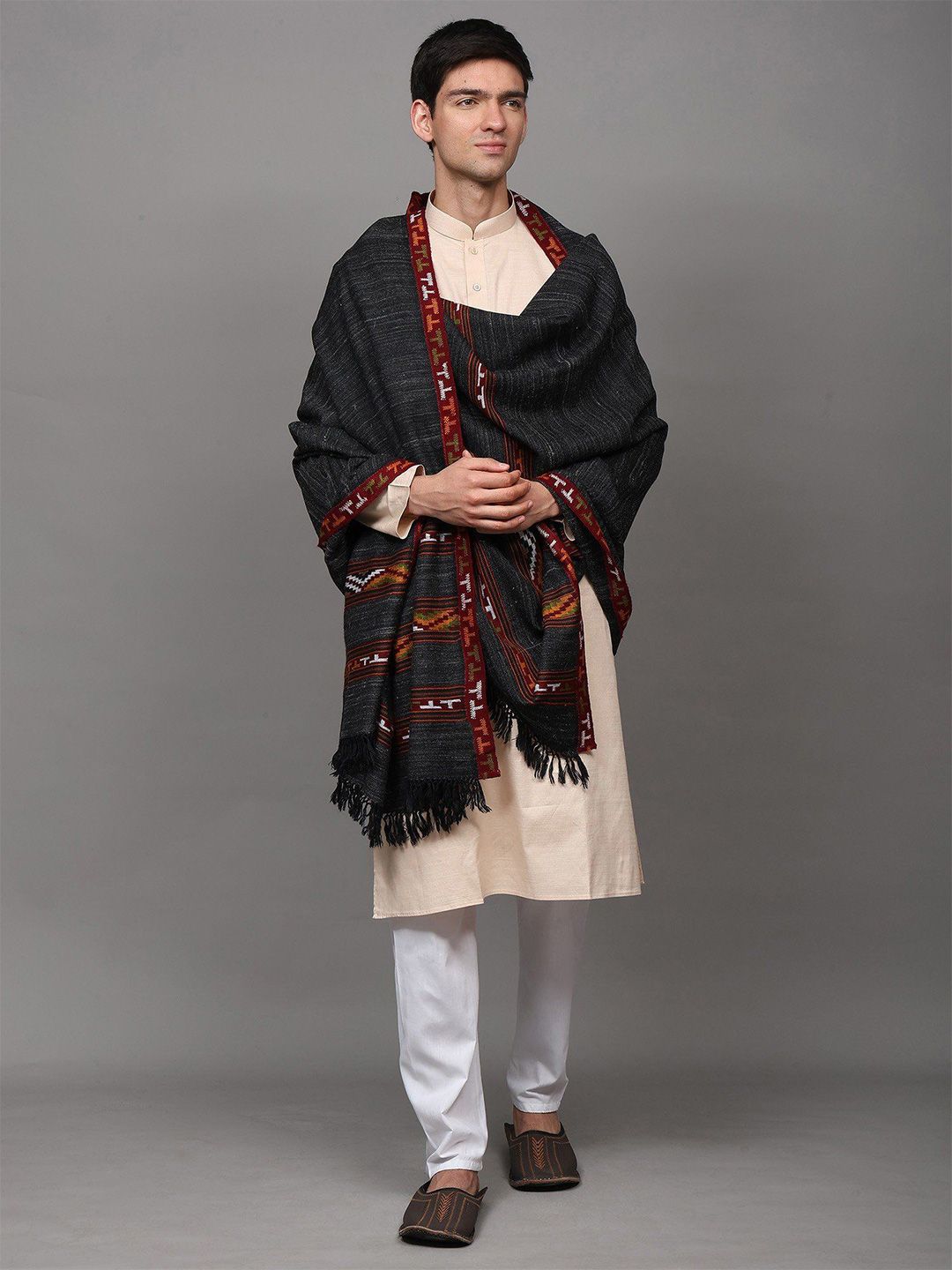 Exotic India Unisex Ethnic Motifs Woven Design Shawl-picture-21