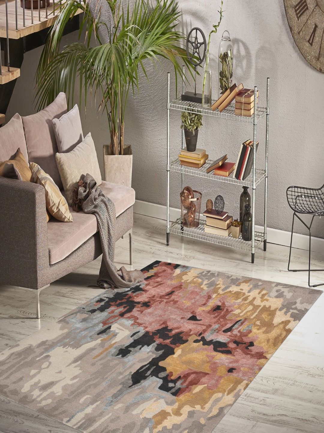 saraswatii global Cream-Coloured & Brown Abstract Anti-Skid Woollen Carpet-image-48
