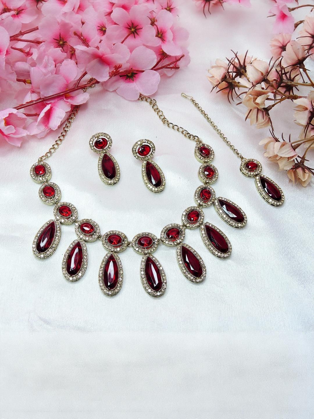 VATSALYA creation Alloy Gold- plated Maroon Jewellery Set-picture-11