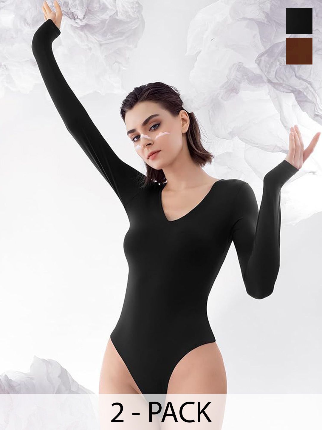 TRENDY ERA Pack Of 2 Ribbed V-Neck Bodysuit-picture-23