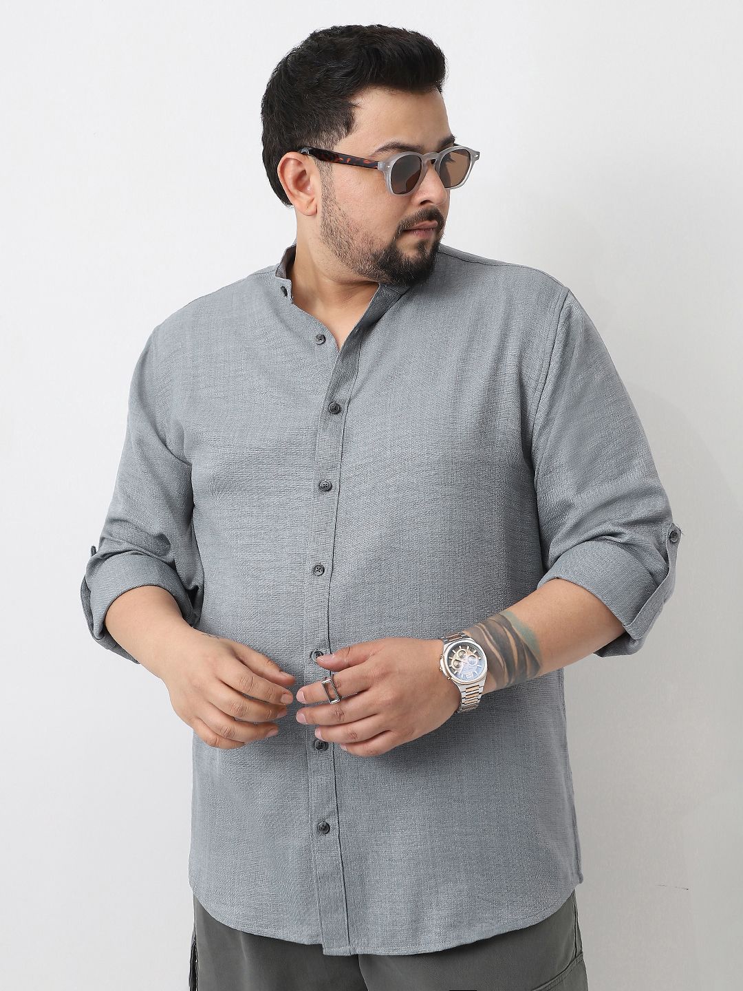 Urbano Plus Men Linen Full Sleeve Relaxed Fit Mandarin Collar Casual Solid Shirt-picture-41