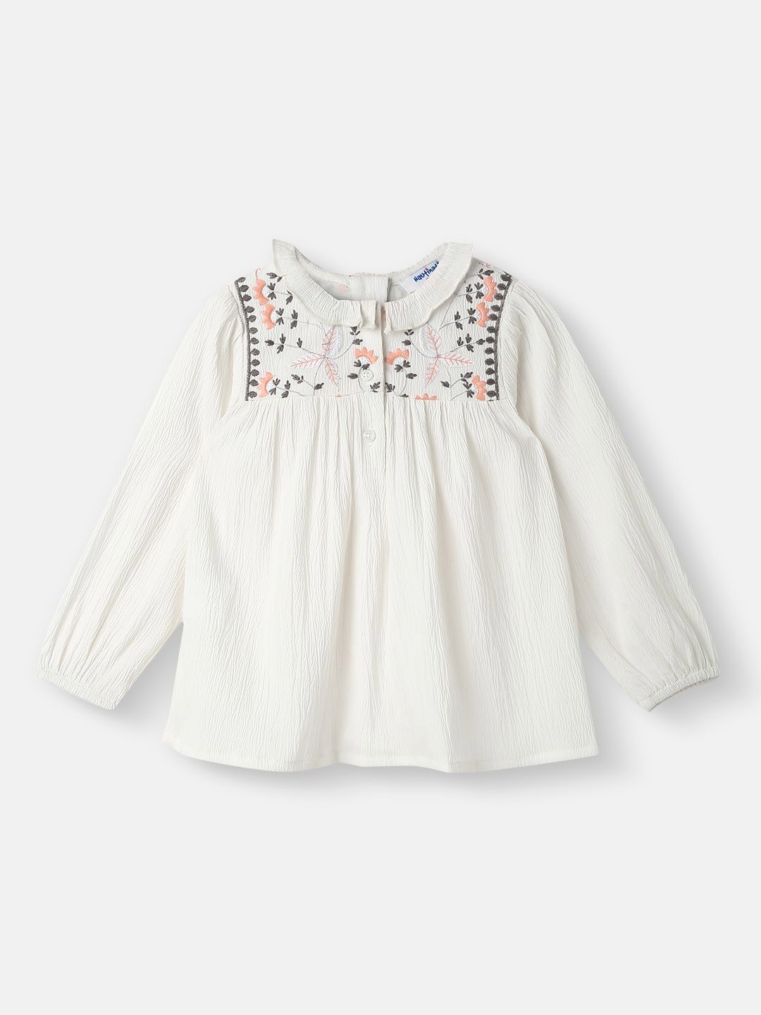 Nauti Nati Floral Embroidered Puff Sleeve Cotton Top