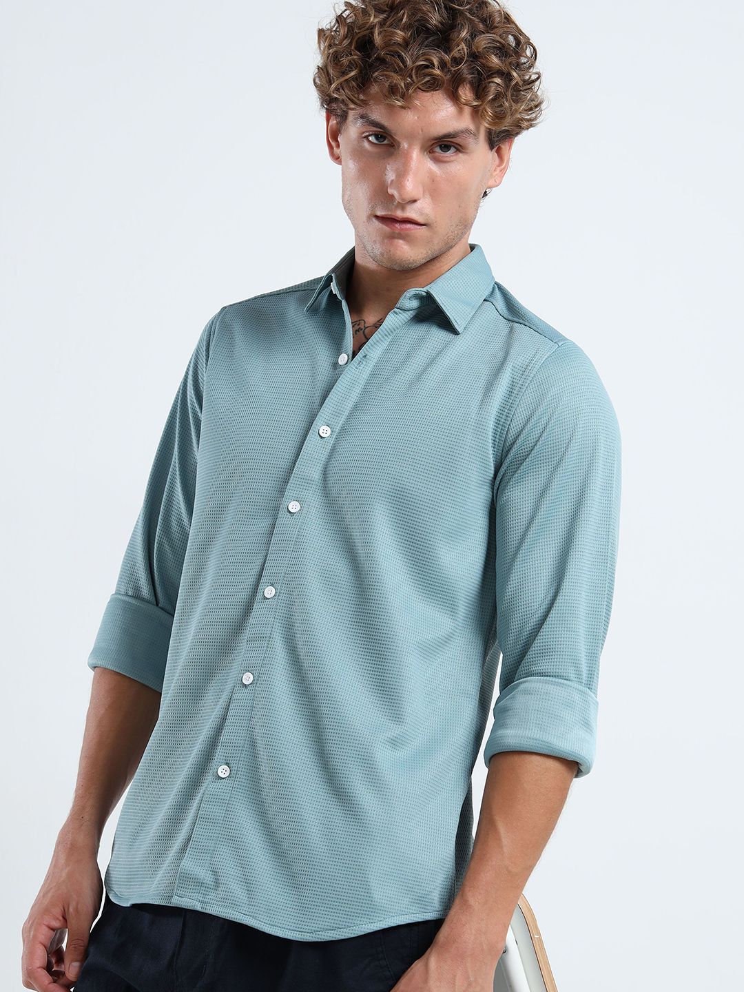 THE BEETEL HOUSE Men Textured Spread Collar Casual Shirt-picture-25