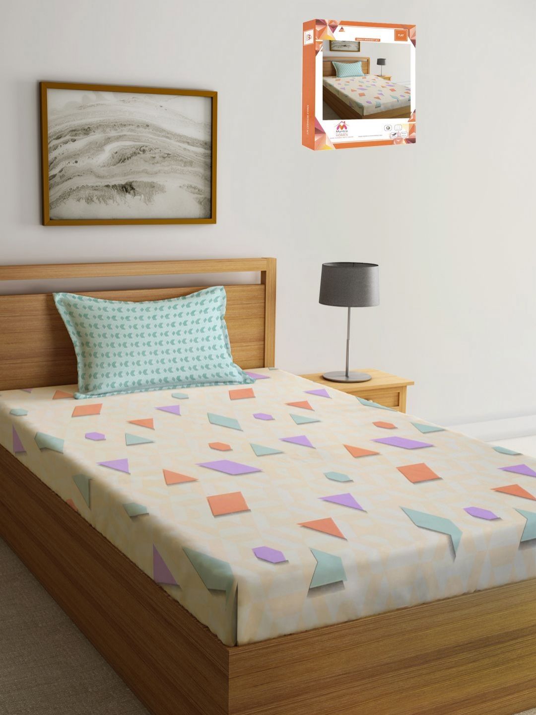 Myntra Elegant Homes White & Peach-Coloured Printed 300 TC Single Bedsheet Set 2.2 x 1.5 m-picture-25