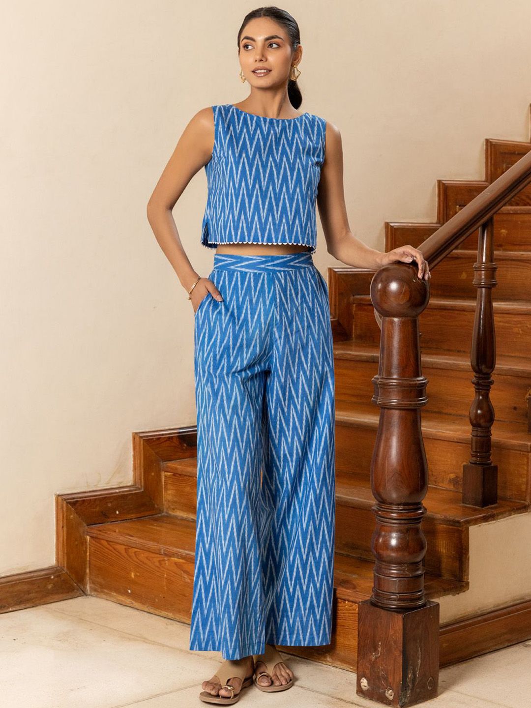 FIORRA Printed Round Neck Top With Palazzos Co-Ords-picture-18