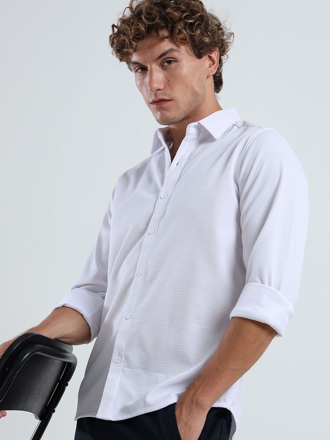 THE BEETEL HOUSE Men Textured Spread Collar Casual Shirt-picture-36