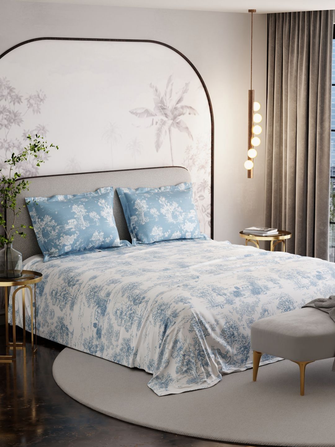 Stoa Paris French Bloom White Floral Printed 300 TC King Cotton Bedsheet Set 2.74m x 2.74m-image-24