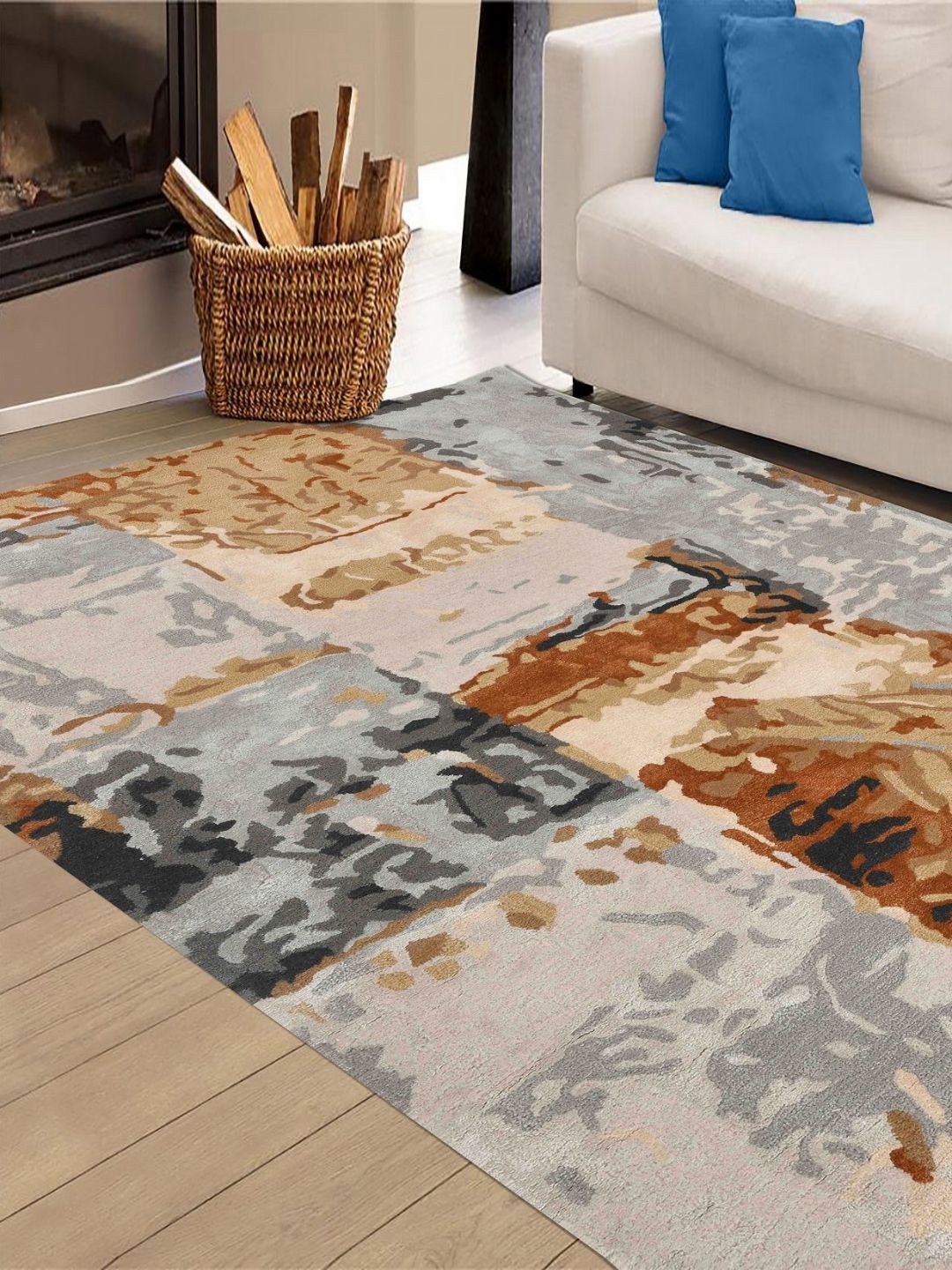 saraswatii global Grey & Brown Abstract Anti-Skid Woollen Carpet-image-11