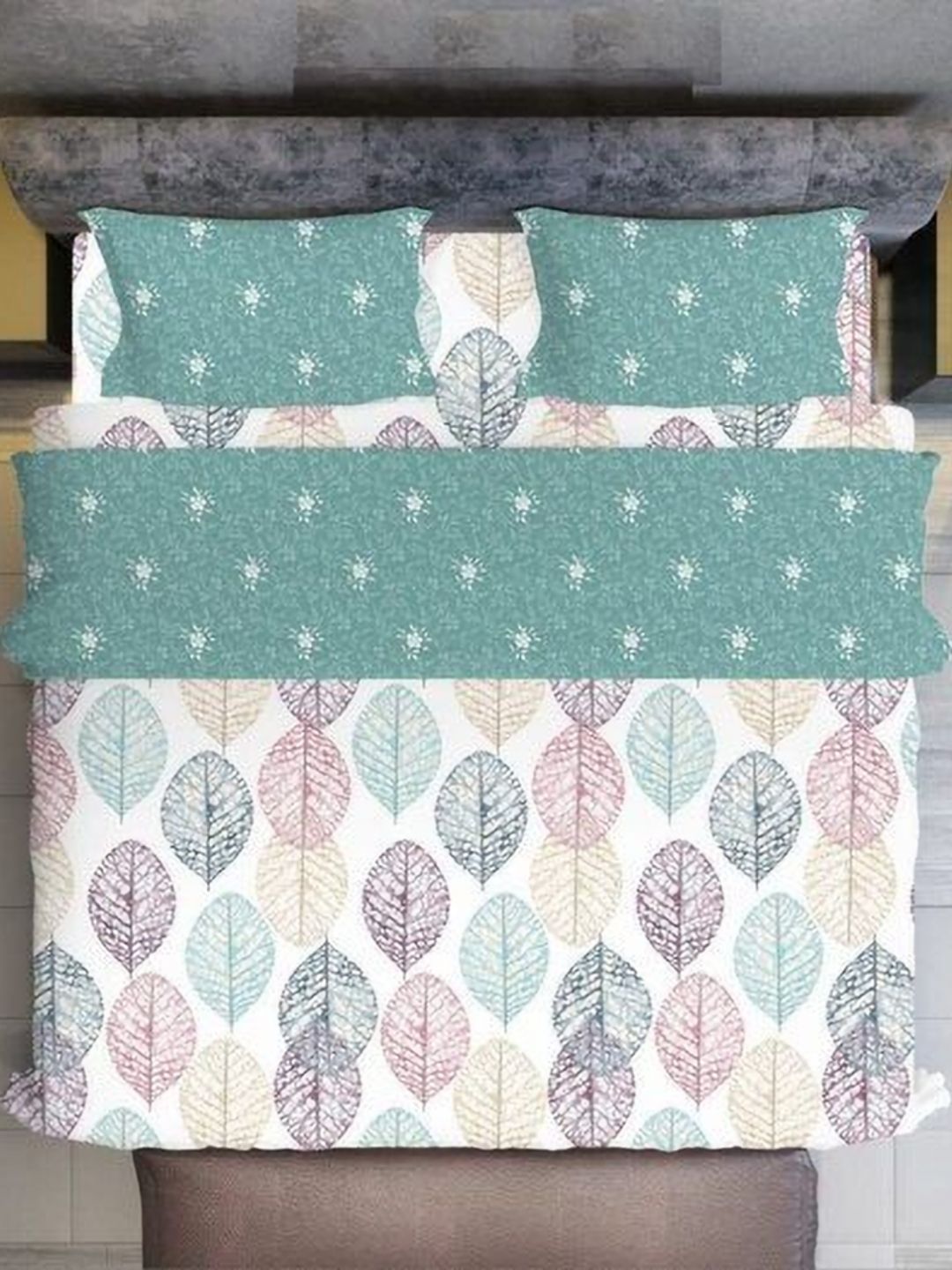 Aura White & Blue Printed 210 TC Microfiber King Bedsheet Set 2.74 m x 2.74 m-picture-38