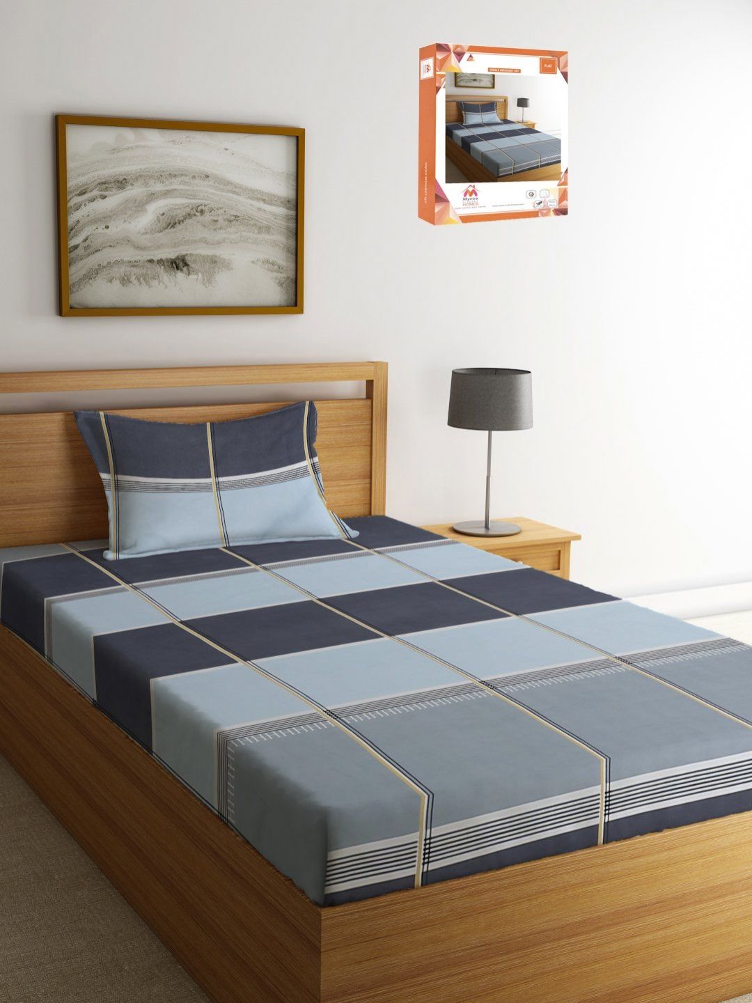 Myntra Elegant Homes Grey & Black Printed 300 TC Single Bedsheet Set 2.20 m x 1.50 m-picture-29