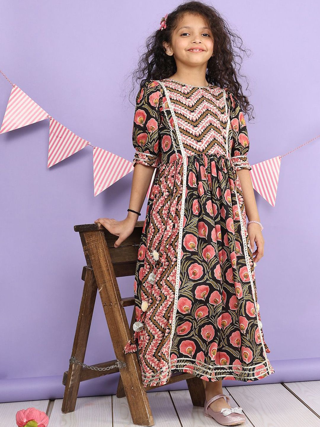 LIL PITAARA Girls Printed Pure Cotton Ethnic Dress-picture-11