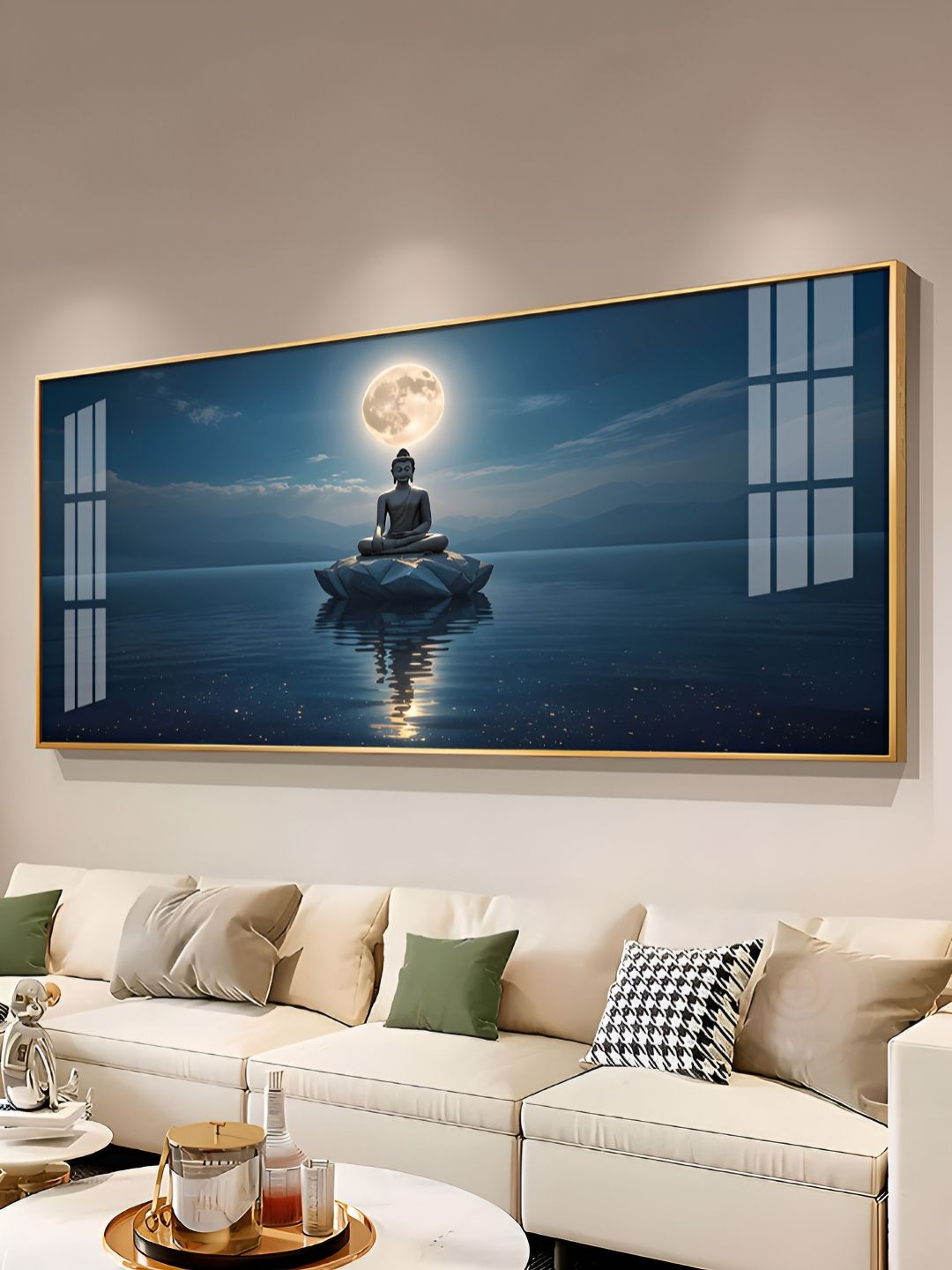 THE NEXT DECOR Buddha In Littoral land Glass Finish Horizontal Wall Art-picture-31