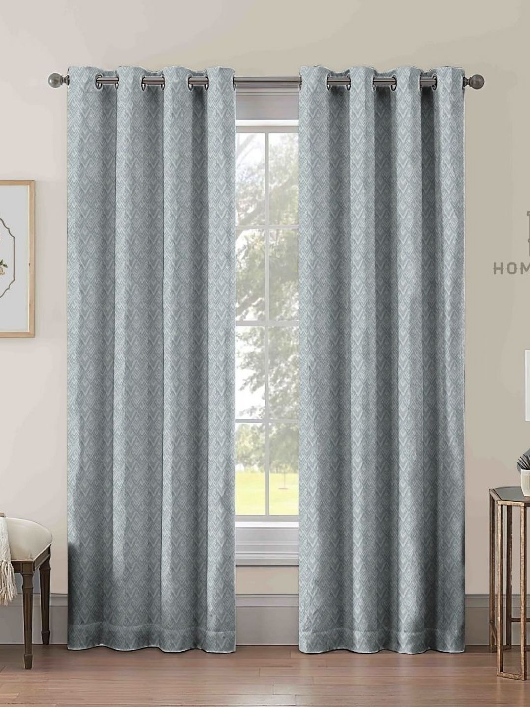 Aura Green & Grey 2 Pieces Printed Room Darkening Door Curtains-image-18