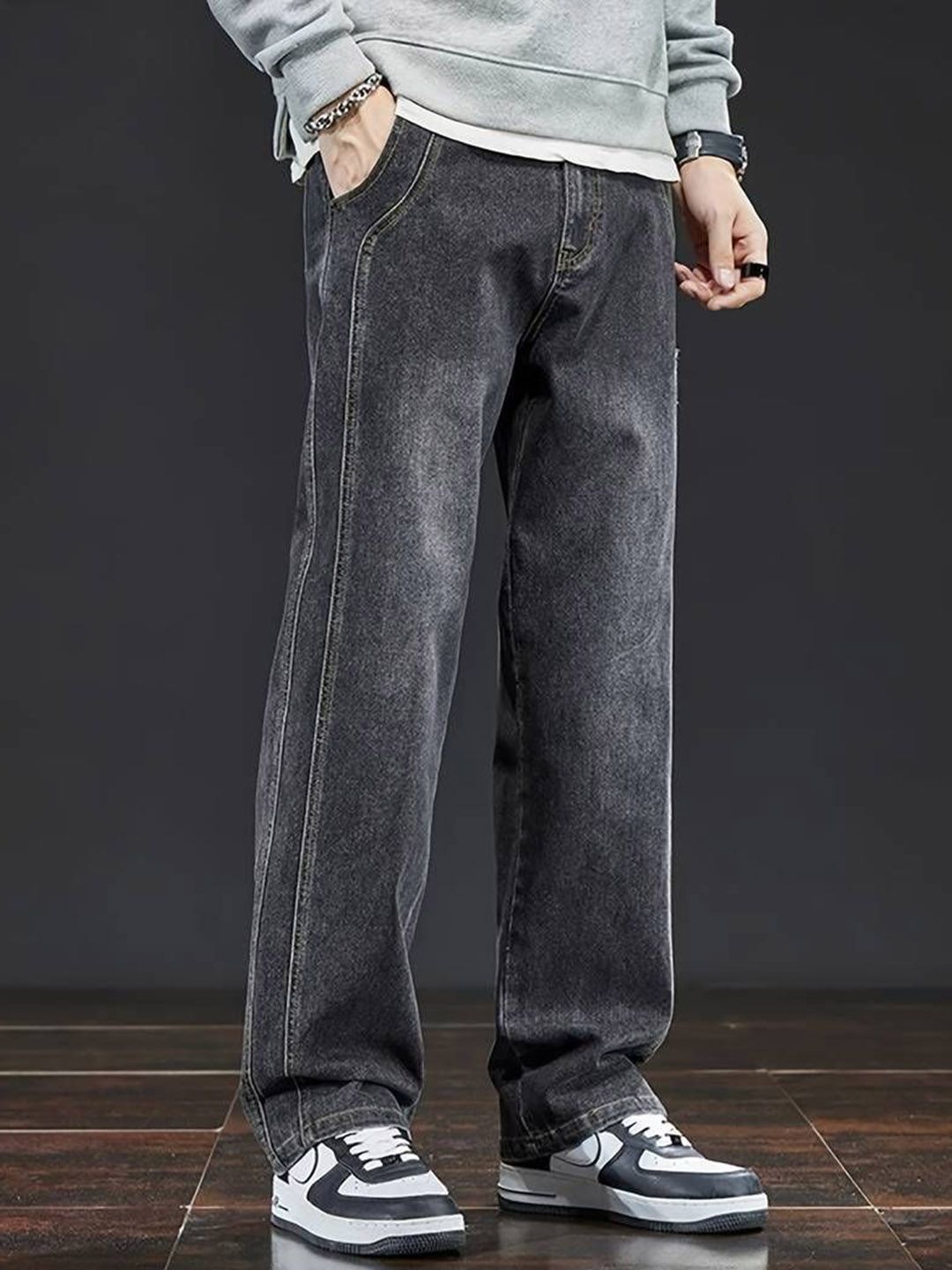 FUDE PRIDE Men Baggy Fit Mid-Rise Light Fade Stretchable Jeans-image-11