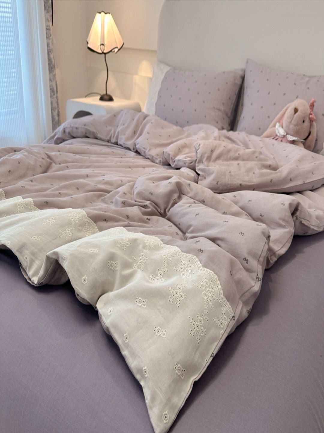 JC HOME Purple Self Design Polycotton 3 Piece Double King Regular Bedding Set-picture-39