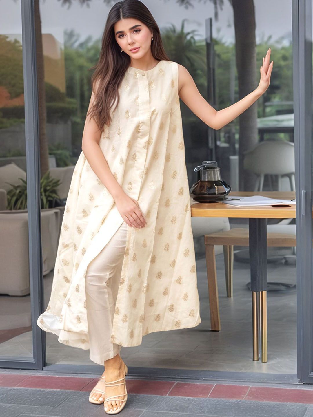 Aaghnya Ethnic Motifs Printed A-Line Kurta With Trousers