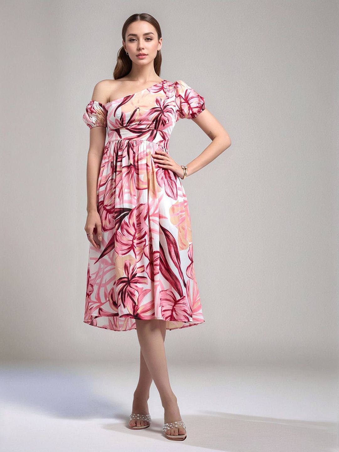 DressBerry Women Floral Print Off-Shoulder Crepe Fit & Flare Dress-picture-35