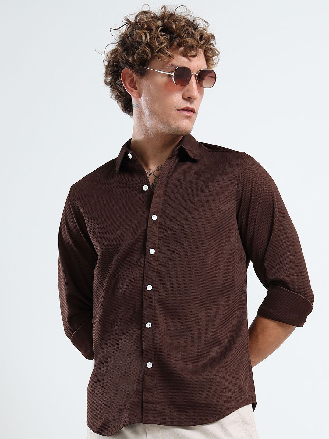 THE BEETEL HOUSE Men Textured Spread Collar Casual Shirt-picture-22