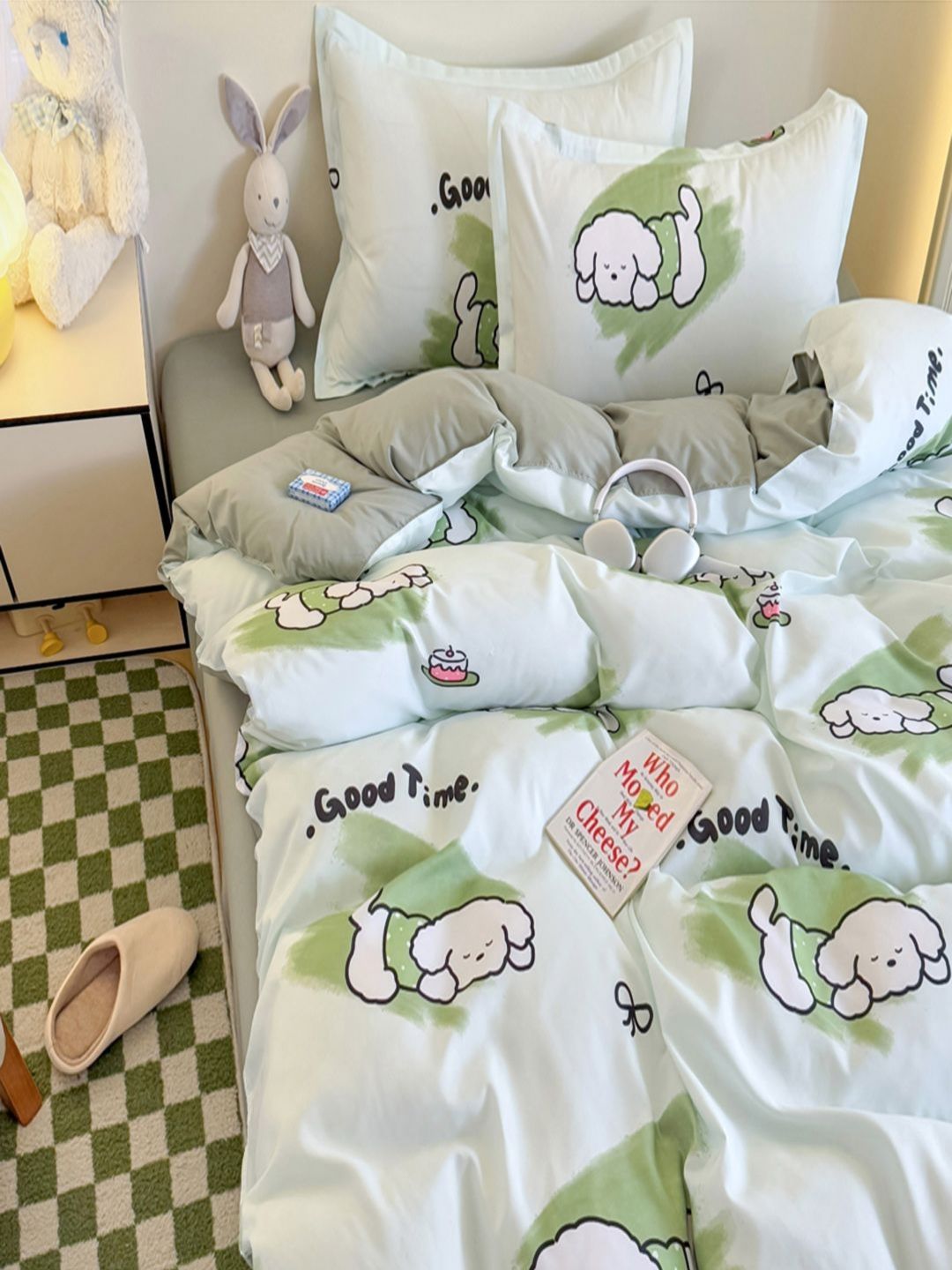 JC HOME Grey & White Cartoon Characters Polycotton 3 Piece Single Regular Bedding Set-picture-11