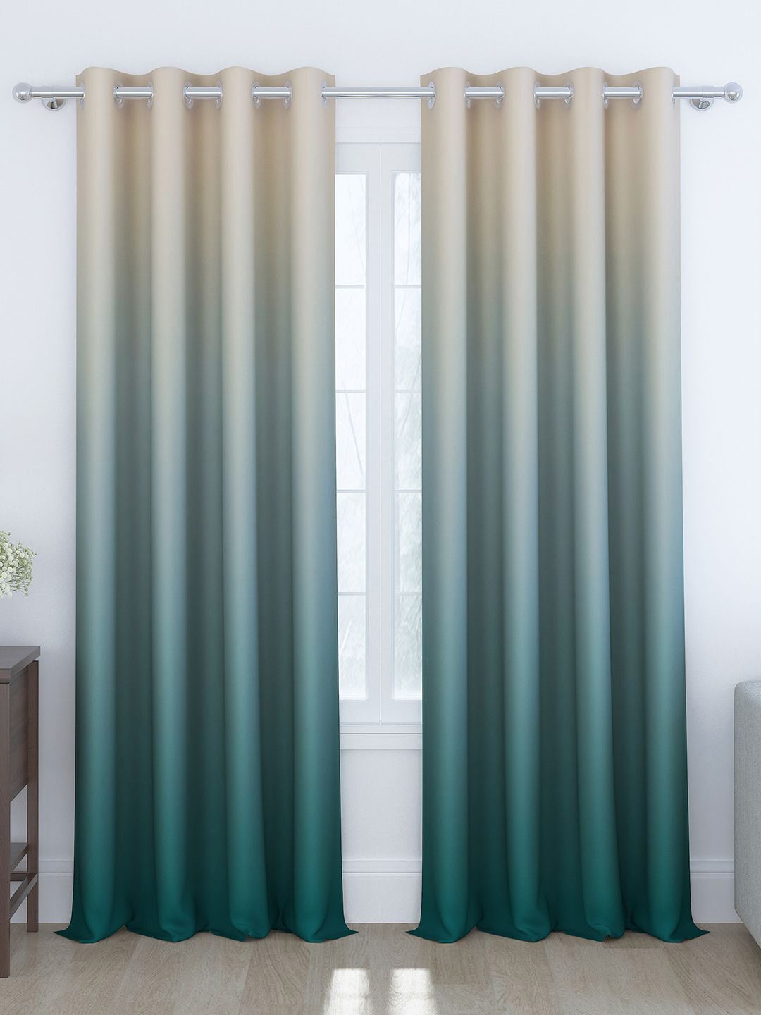 Story@home Green & Cream-Coloured 2 Pieces Colourblocked Room Darkening Long Door Curtains-picture-22